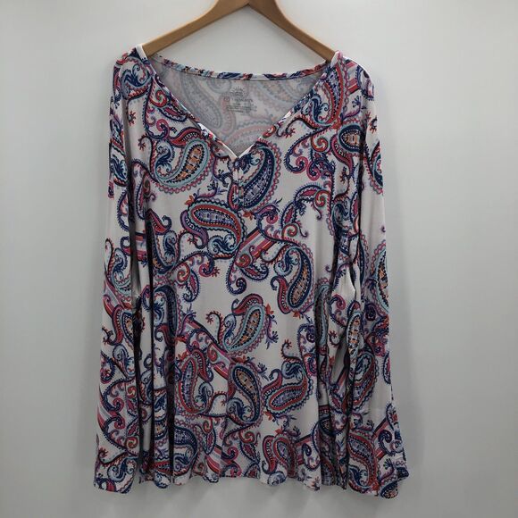 Talbots Tops - T by Talbots Womens 3X UPF 50 Paisley V Neck Roll Tab Sleeve Pullover